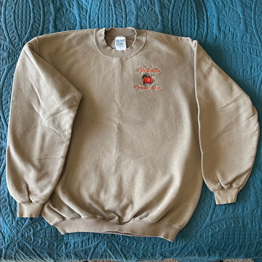 Gildan Men's Crewneck Sweatshirt, M, Circleville Pumpkin Show Embossing, Taupe